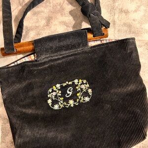 Vintage Embroidered Black Corduroy Purse